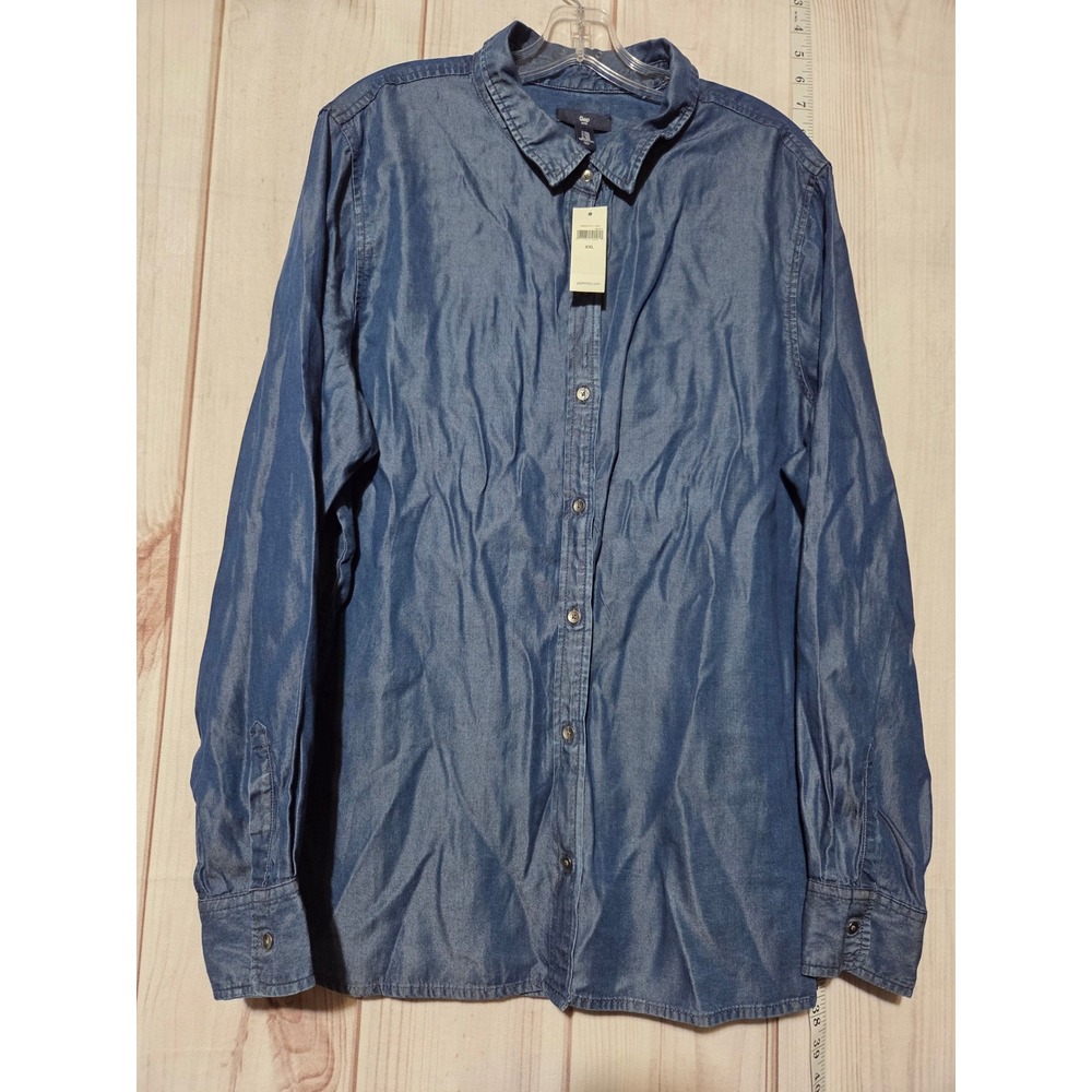 GAP Long Sleeve Denim Shirt‎ Ladies 2xl Button Down Collared Casual Blue New